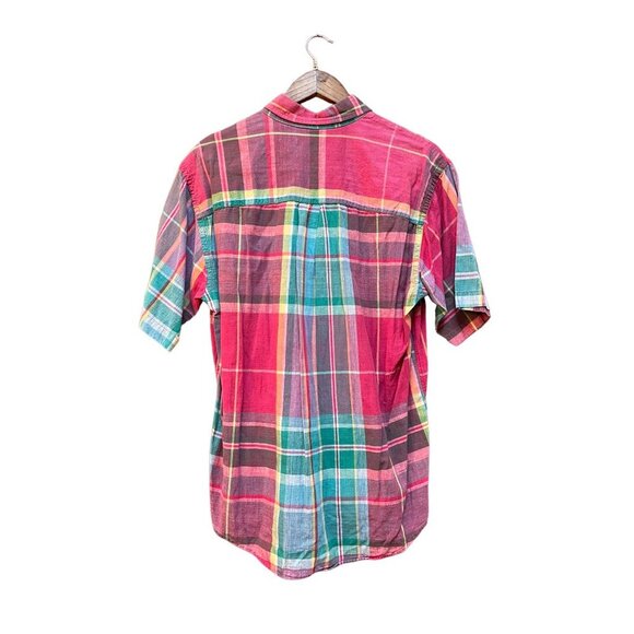 Vintage 90s Made in USA Madras Plaid Handwoven Men's Shirt - Picture 4 of 6